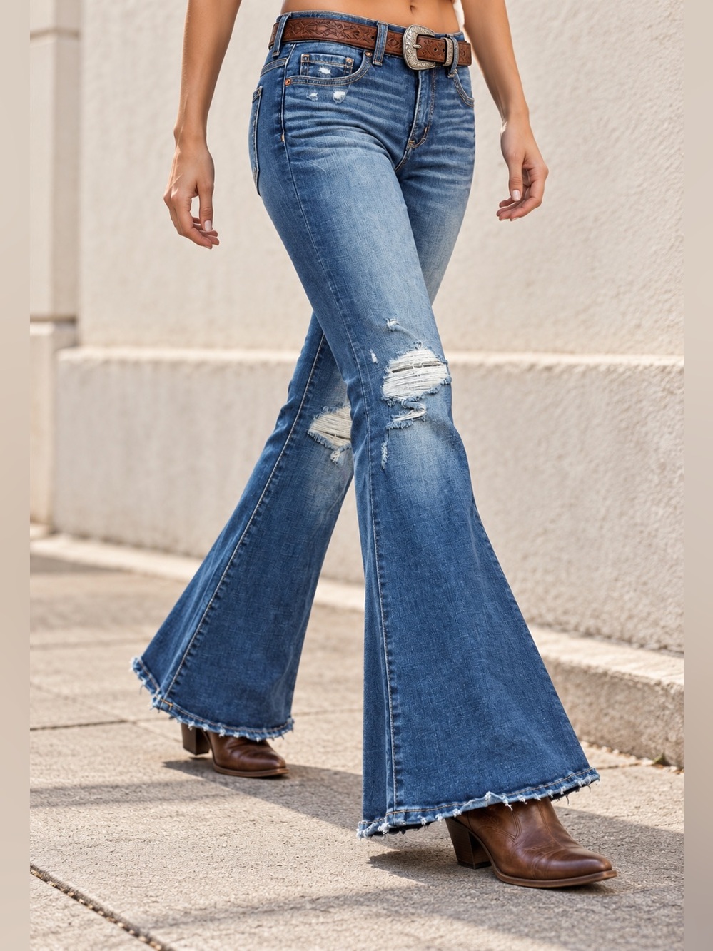 BKE Distressed Blue Flare Jeans with Wide Leg
